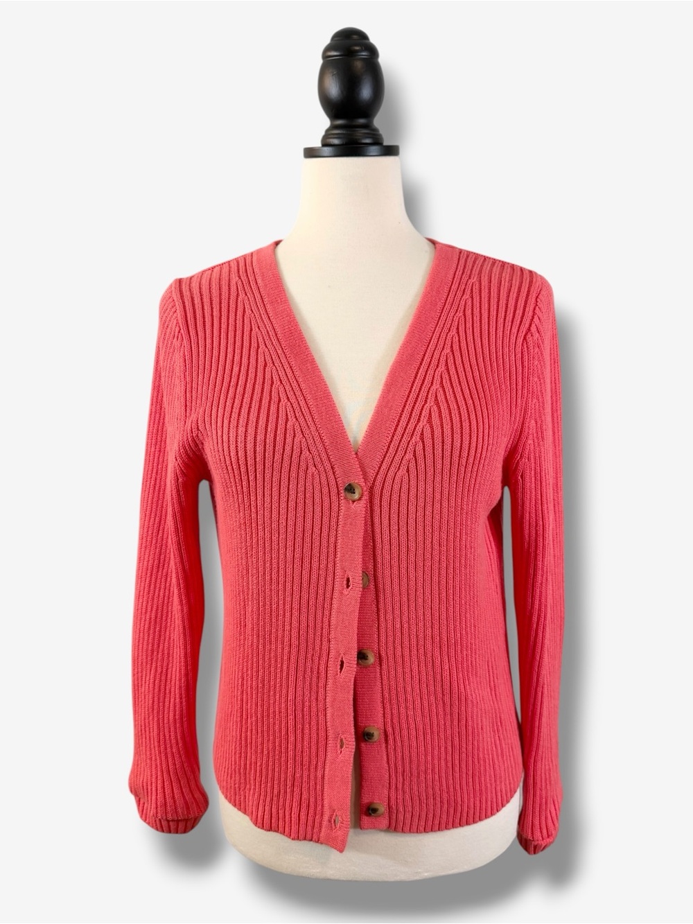 Velvet by Graham & Spencer Hydie Rose Coral Ribbed Cotton V Neck Cardigan Small